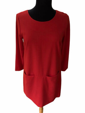J. Crew Jules Wool Pockets Shift Dress Red 3/4 Length Sleeves Size 6 EUC